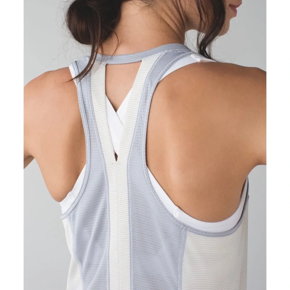 lululemon athletica Light Gray and White Striped Racerback Tank